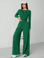 Kotty Women Boat Neck Top With Trousers Co-Ords