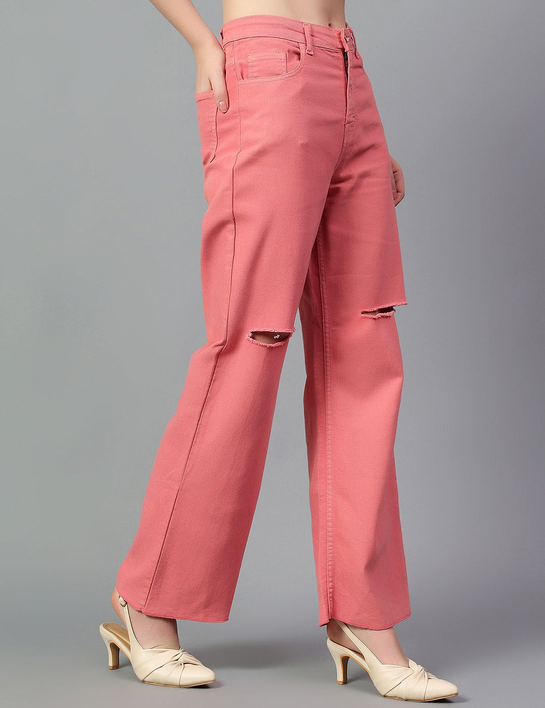 Kotty Women Bootcut High-Rise Slash Knee Stretchable Jeans