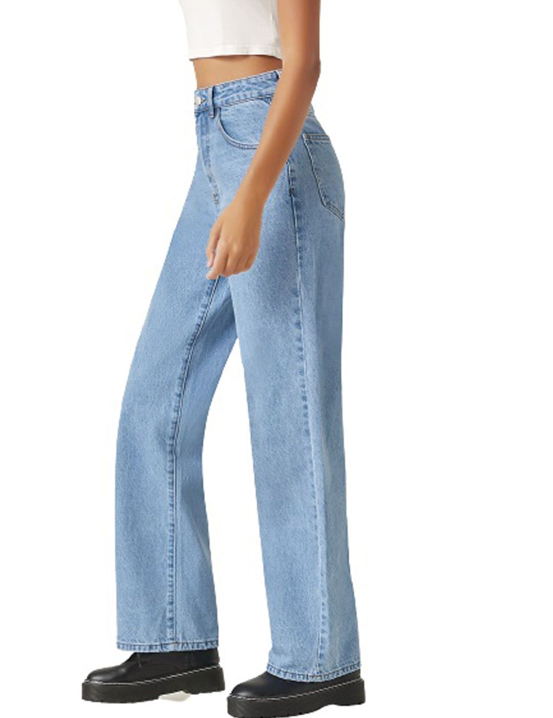 Kotty Women Jean Straight Fit High-Rise Low Distress Light Fade Stretchable Jeans