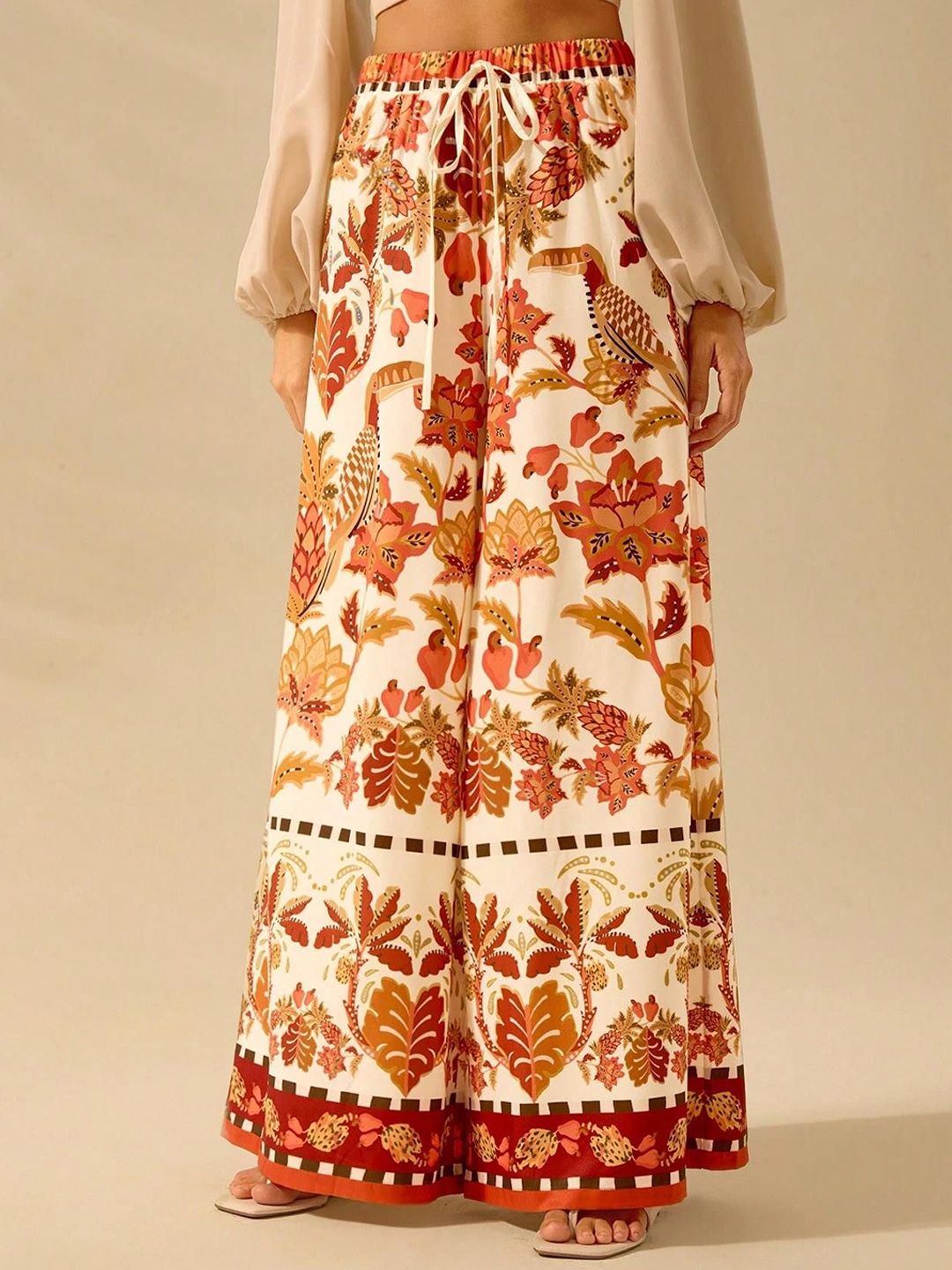 Kotty Women Floral Printed Flared High-Rise Trousers