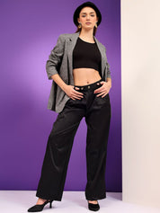 Kotty Women Relaxed Straight Leg Straight Fit High-Rise Easy Wash Pleated Trousers