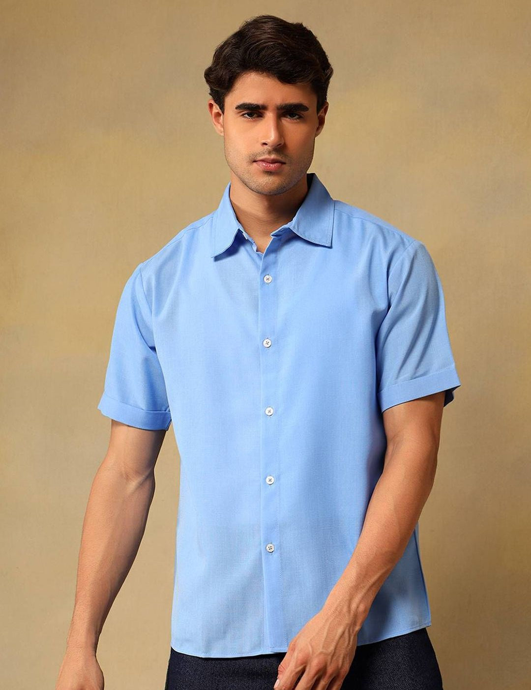 Kotty Men Comfort Fit Solid Spread Collar Linen Casual Shirt