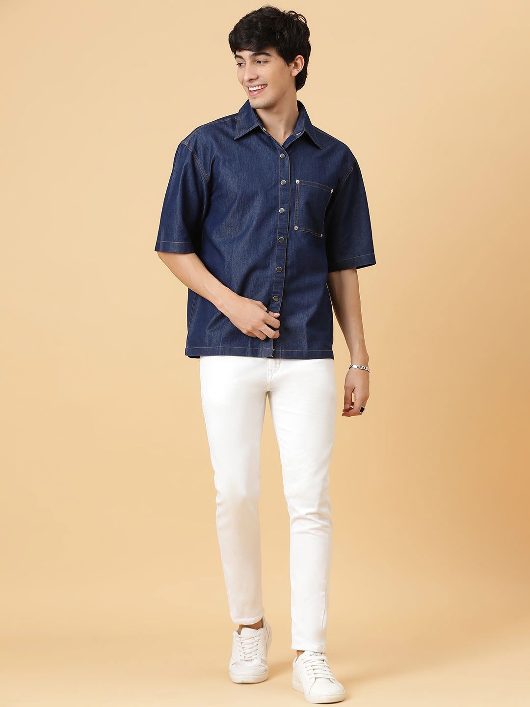 Kotty Men Relaxed Spread Collar Solid Cotton Casual Shirt
