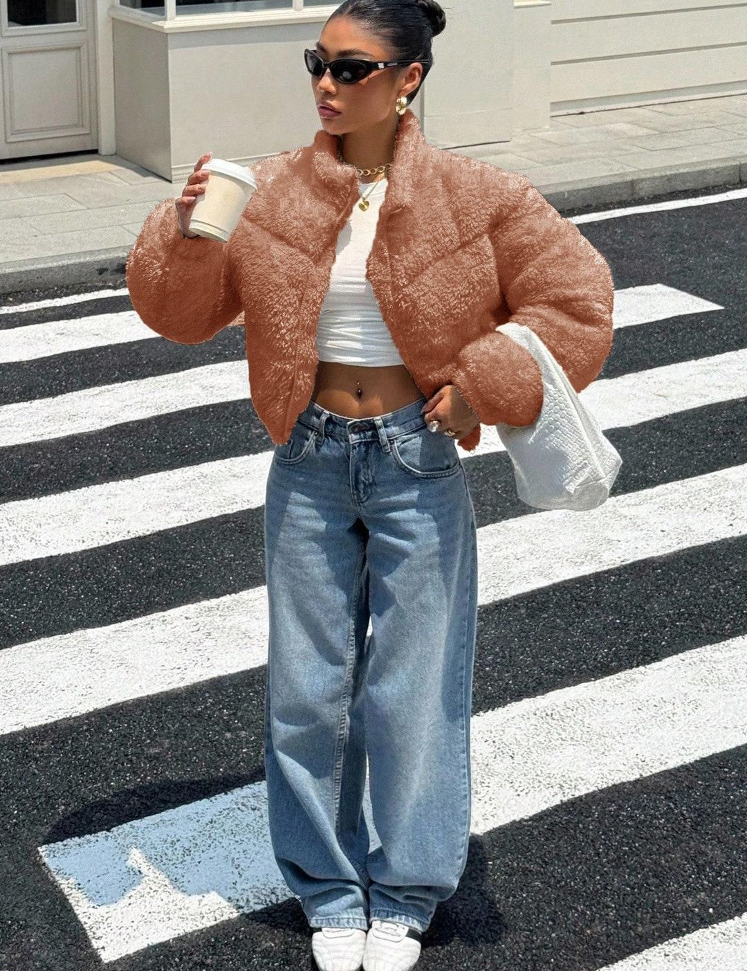 Kotty Women Woollen Crop Open Front Jacket