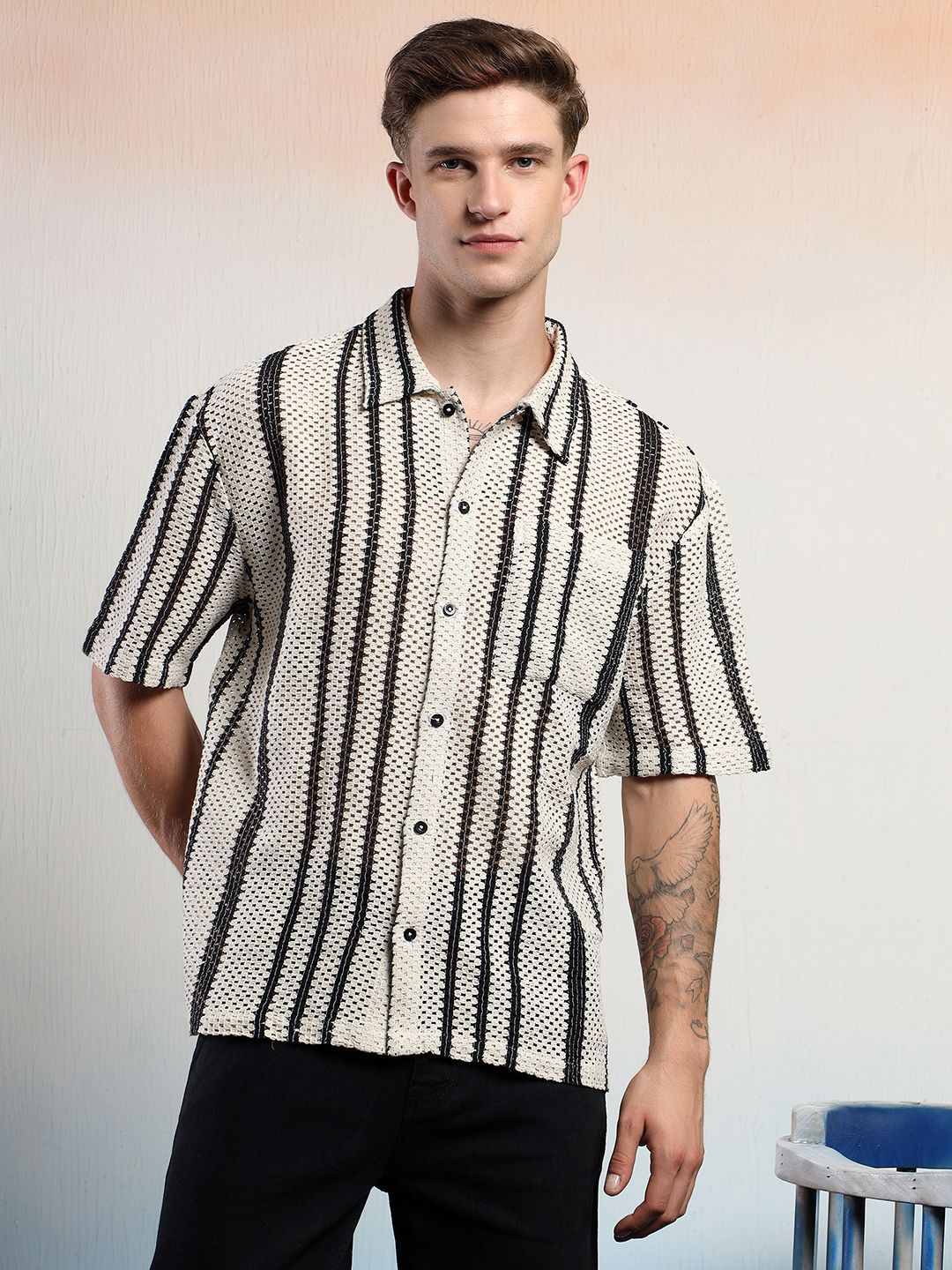 Kotty Men Striped Regular Fit Casual Shirt
