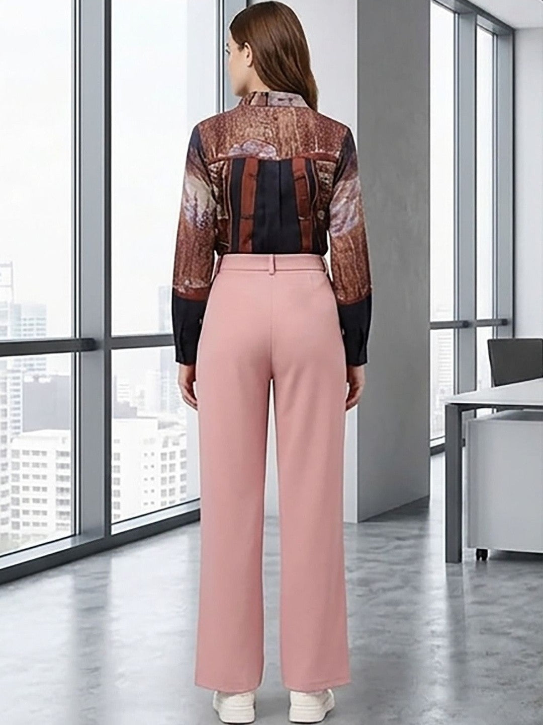 Pink Regular Fit Mid-Rise Trousers for Women – Elegant Solid Design | Kotty