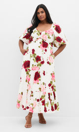 Women Red Printed Floral Maxi Dress