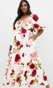 Women Red Printed Floral Maxi Dress