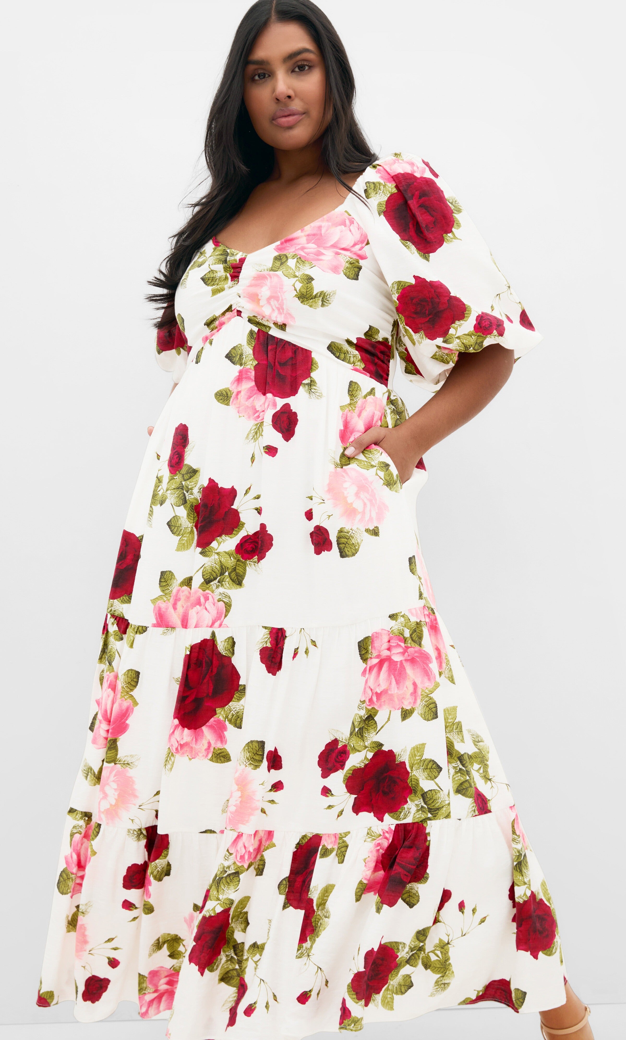 Women Red Printed Floral Maxi Dress
