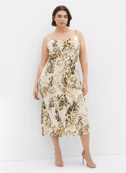 Marble Print Satin Cowl Neck Midi