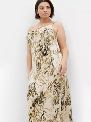 Marble Print Satin Cowl Neck Midi