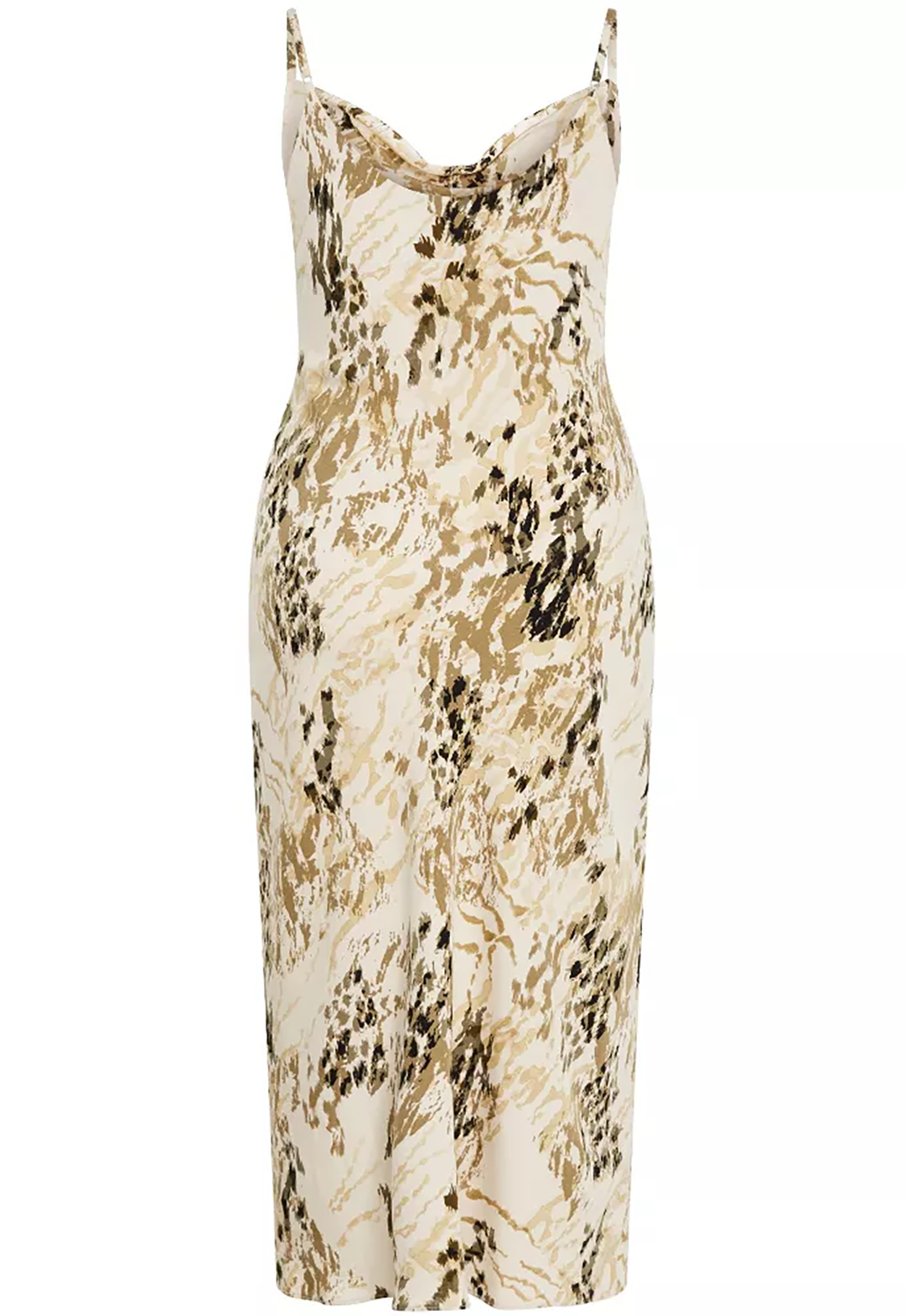 Marble Print Satin Cowl Neck Midi