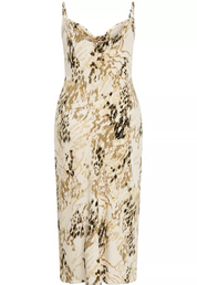Marble Print Satin Cowl Neck Midi