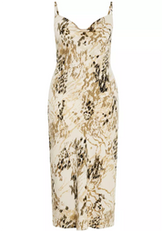 Marble Print Satin Cowl Neck Midi