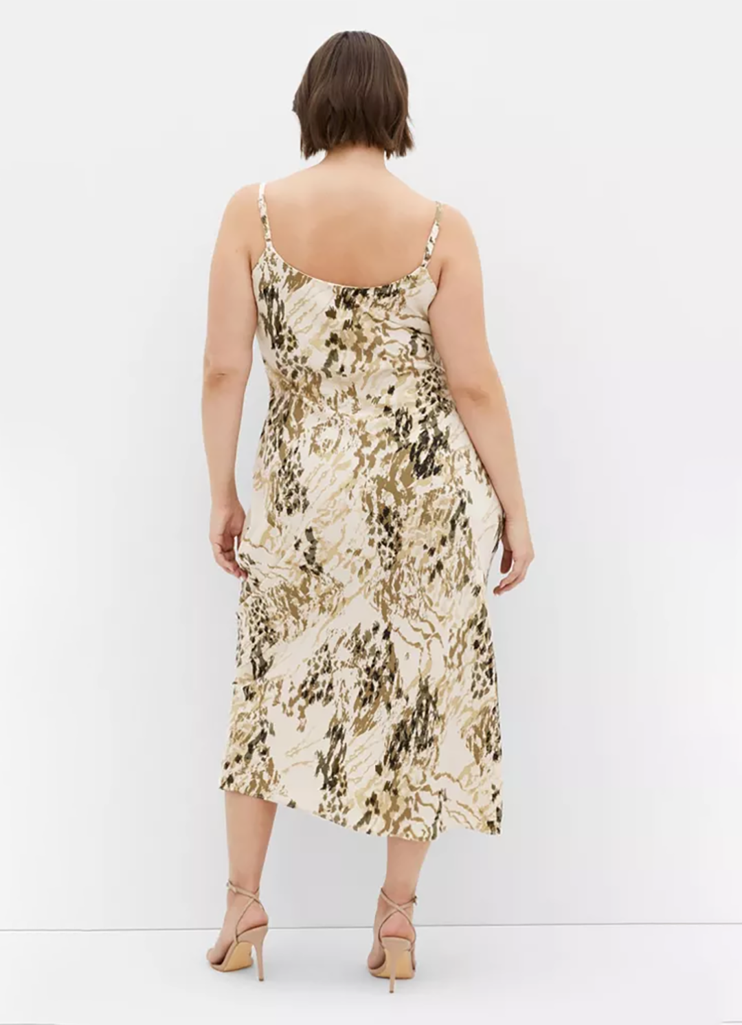 Marble Print Satin Cowl Neck Midi