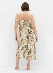 Marble Print Satin Cowl Neck Midi