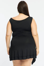 Women Black Bodycon Ruched Asymmetrical Mini Dress