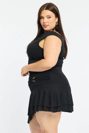 Women Black Bodycon Ruched Asymmetrical Mini Dress