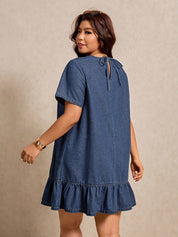 Plus Size Denim Ruffle Hem Mini Dress Women