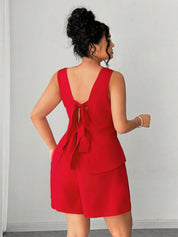 Kotty Women’s Red Sleeveless Peplum Top and Shorts Set