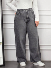 High-Waist Washed Grey Wide-Leg Denim Jeans