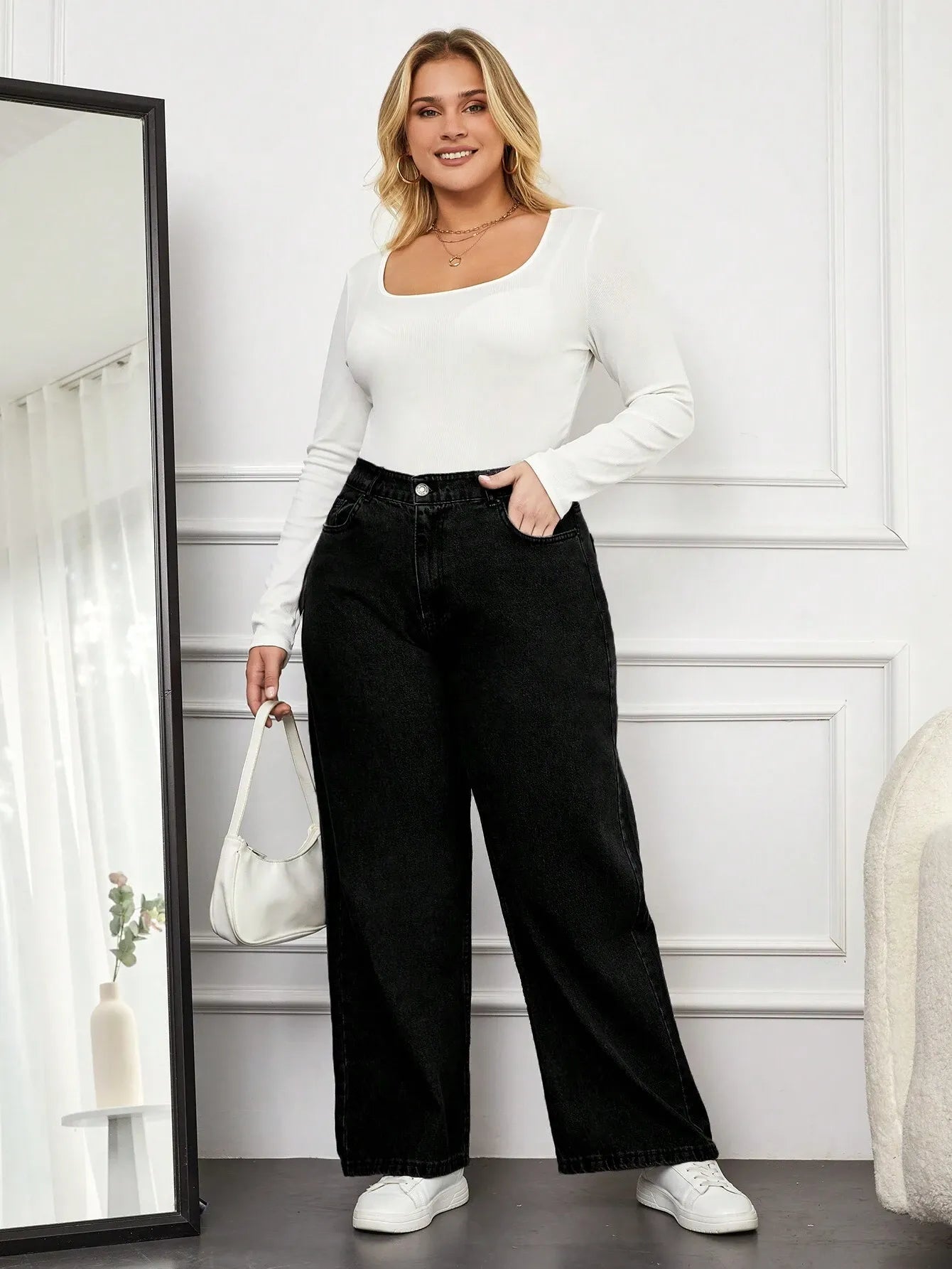 High-Waist Black Wide-Leg Denim Jeans