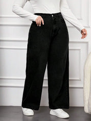 High-Waist Black Wide-Leg Denim Jeans