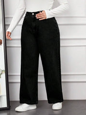 High-Waist Black Wide-Leg Denim Jeans