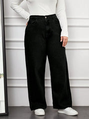 High-Waist Black Wide-Leg Denim Jeans