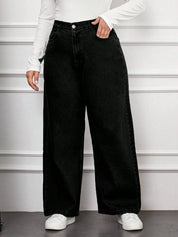 High-Waist Black Wide-Leg Denim Jeans