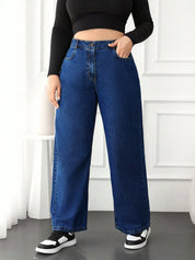 Women's Plus Size Dark Blue Wide-Leg Denim Jeans