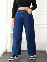 Women's Plus Size Dark Blue Wide-Leg Denim Jeans