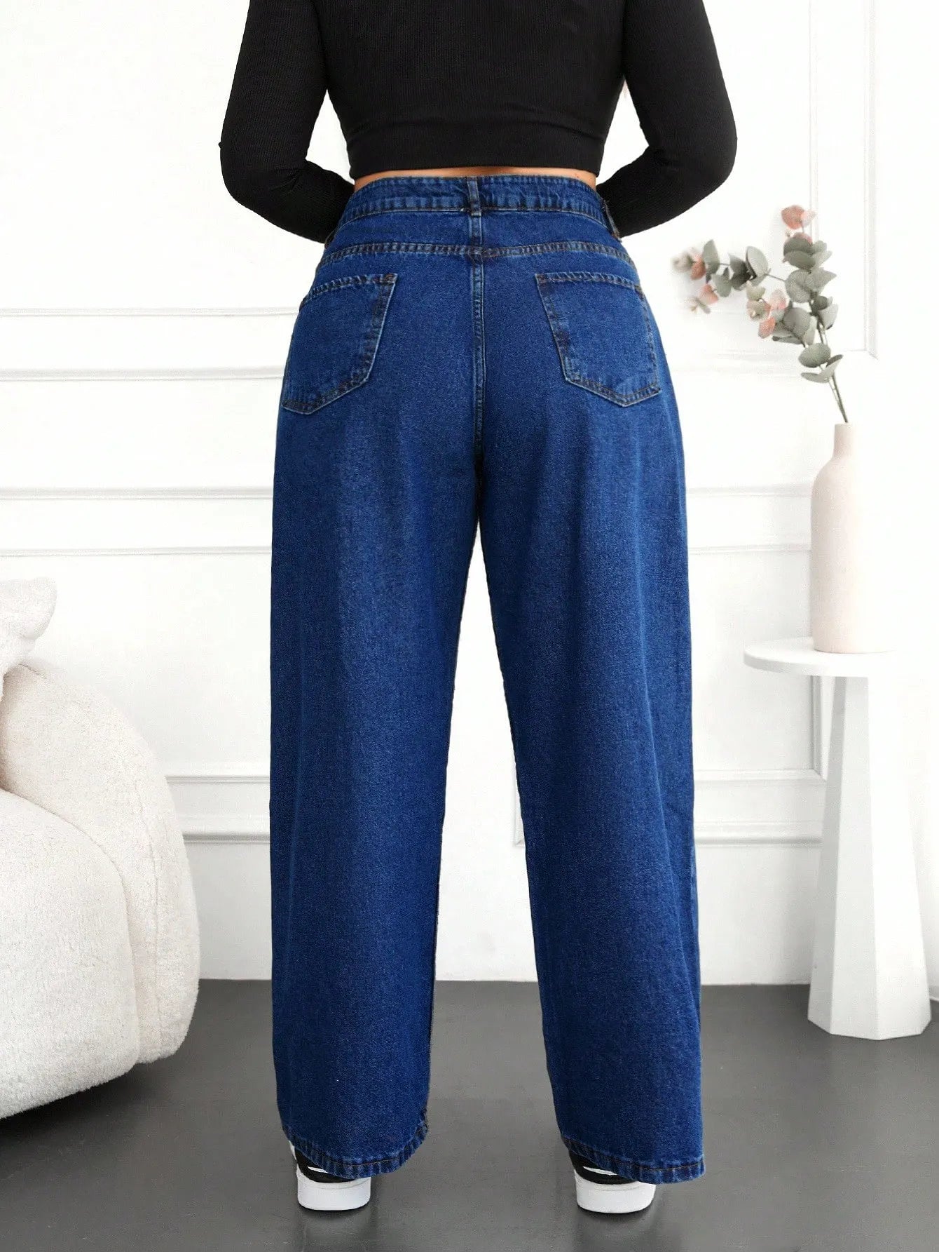 Women's Plus Size Dark Blue Wide-Leg Denim Jeans