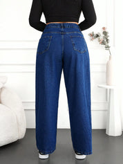 Women's Plus Size Dark Blue Wide-Leg Denim Jeans