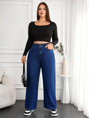 Women's Plus Size Dark Blue Wide-Leg Denim Jeans