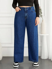 Women's Plus Size Dark Blue Wide-Leg Denim Jeans