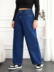Women's Plus Size Dark Blue Wide-Leg Denim Jeans