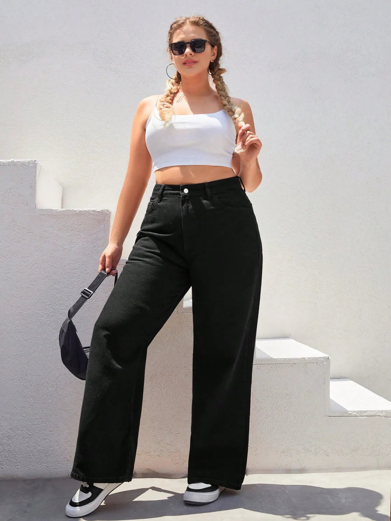 Women's Plus Size Black Wide-Leg Denim Jeans