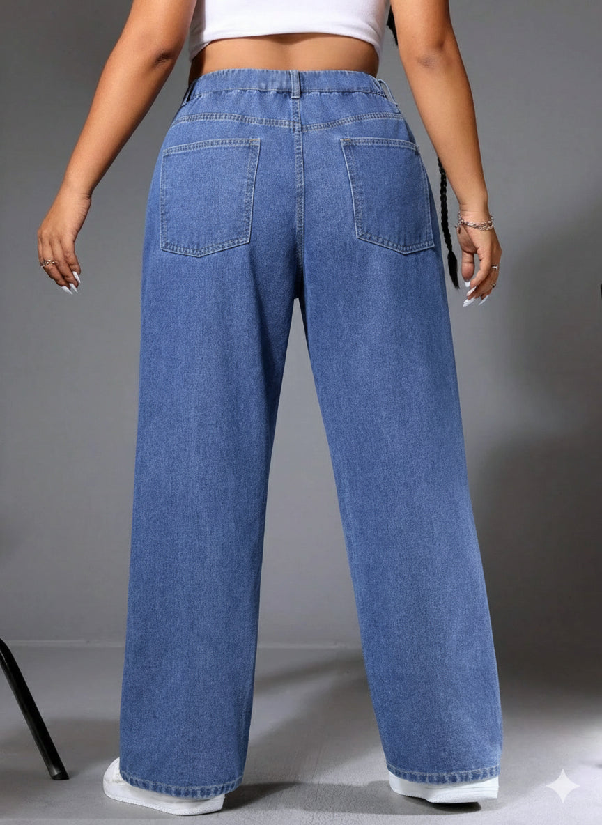 Women's Plus Size Wide-Leg Baggy Jeans - Blue Denim