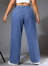 Women's Plus Size Wide-Leg Baggy Jeans - Blue Denim