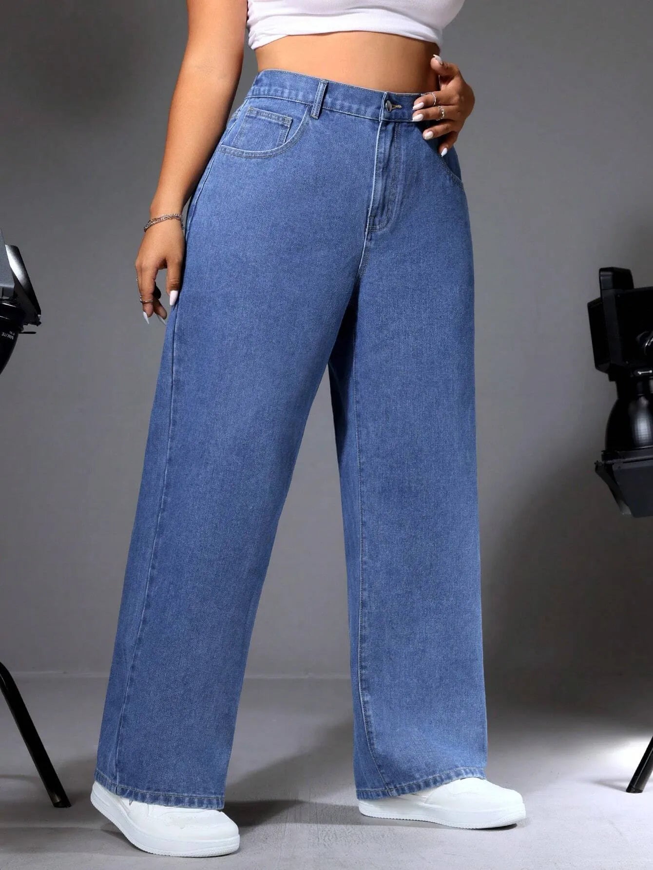 Women's Plus Size Wide-Leg Baggy Jeans - Blue Denim