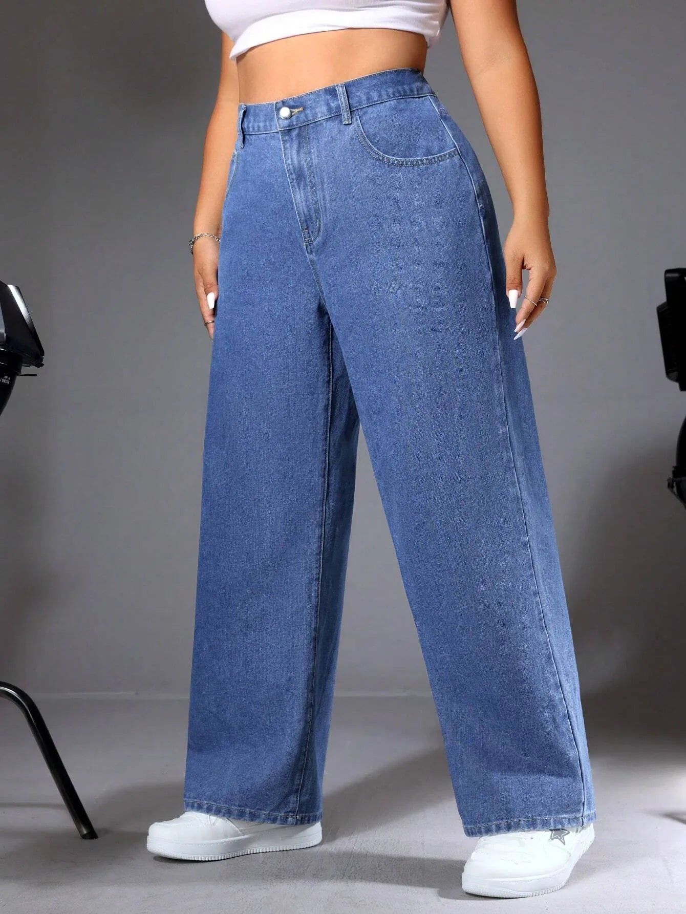 Women's Plus Size Wide-Leg Baggy Jeans - Blue Denim