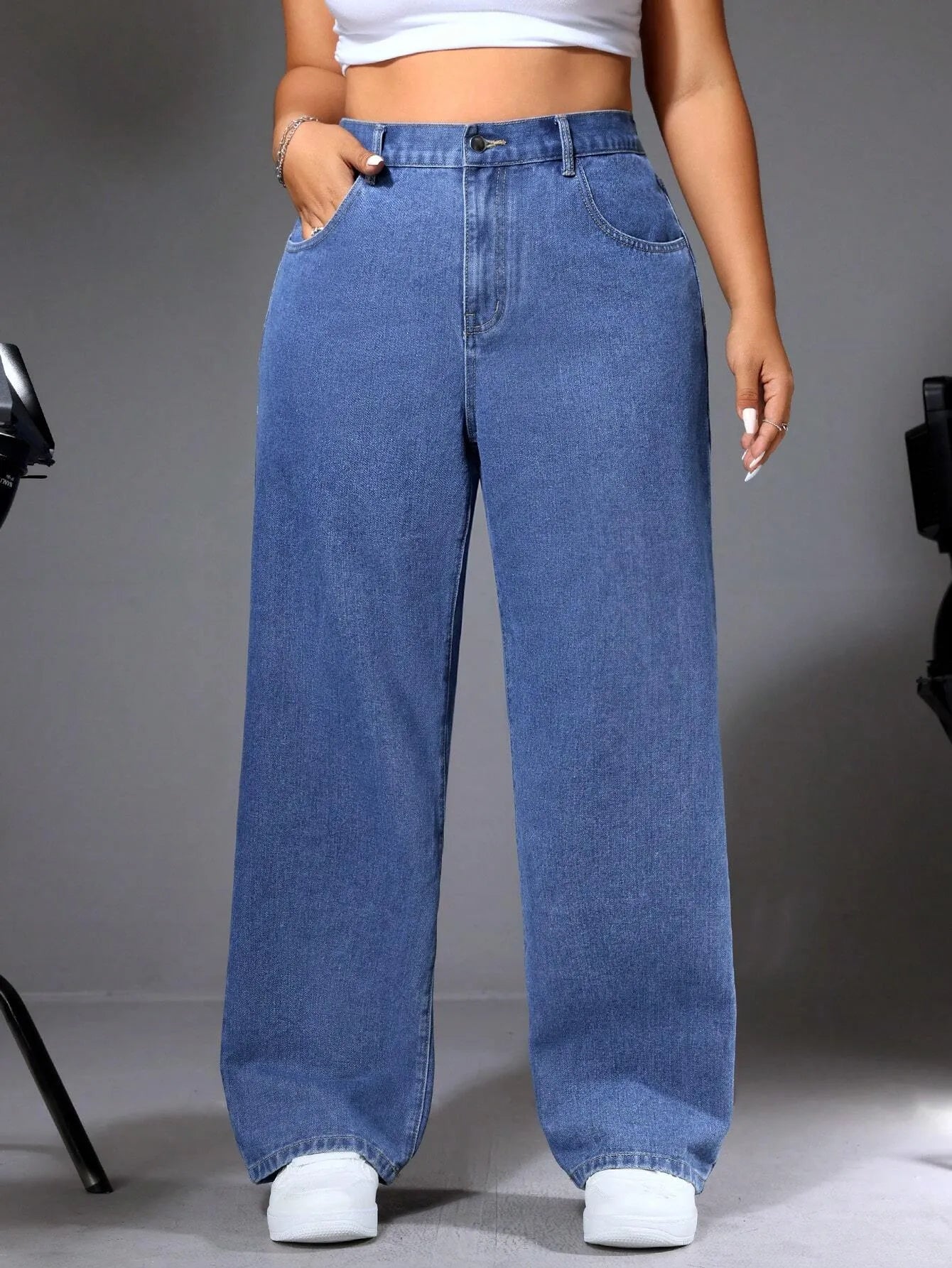 Women's Plus Size Wide-Leg Baggy Jeans - Blue Denim