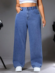 Women's Plus Size Wide-Leg Baggy Jeans - Blue Denim