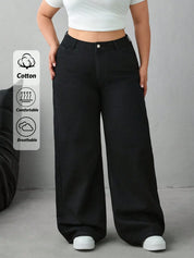 Women's Plus Size Wide-Leg Baggy Jeans - Black Denim