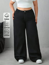 Women's Plus Size Wide-Leg Baggy Jeans - Black Denim