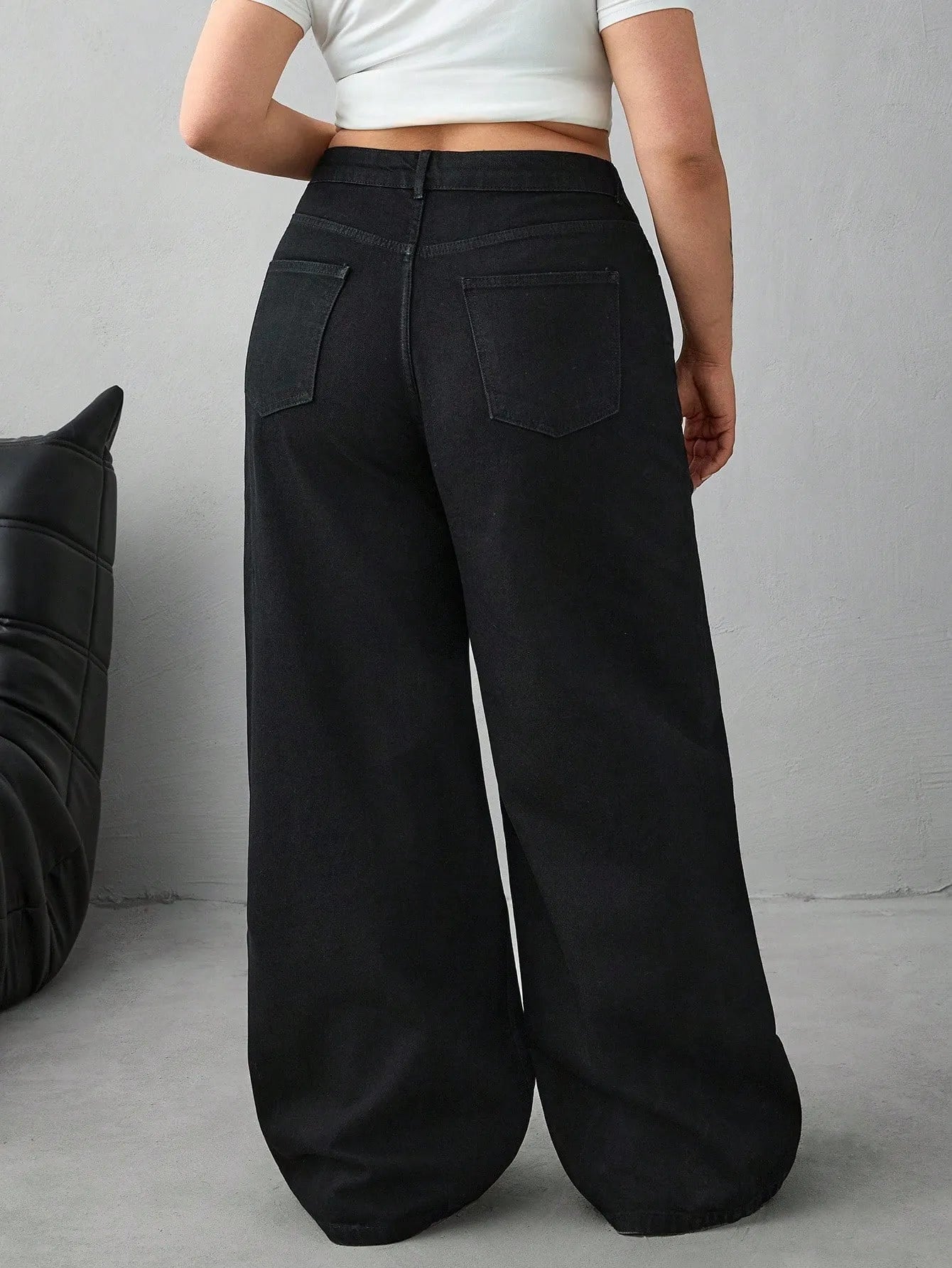 Women's Plus Size Wide-Leg Baggy Jeans - Black Denim
