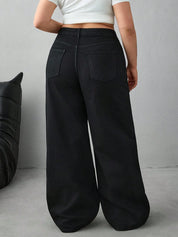 Women's Plus Size Wide-Leg Baggy Jeans - Black Denim