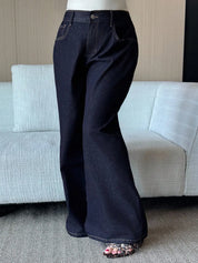 Women's Plus Size Wide-Leg Baggy Jeans - Dark Blue Denim
