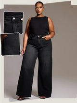 Women's Plus Size Wide-Leg Jeans in Washed Onyx